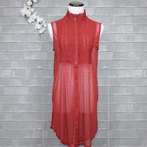 Anthropologie Vanessa Virginia Sheer Flocked Mock Neck Tunic Top S